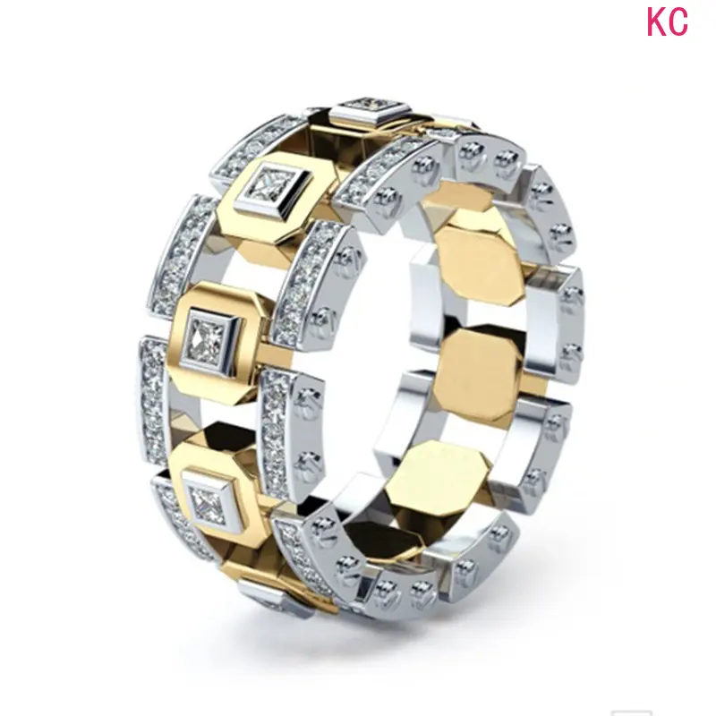 925 Silver 14K Rose Gold Two-tone Ring With Full Paved Stones, Modern Creative Finger Jewelry For European American Engagement Occasions