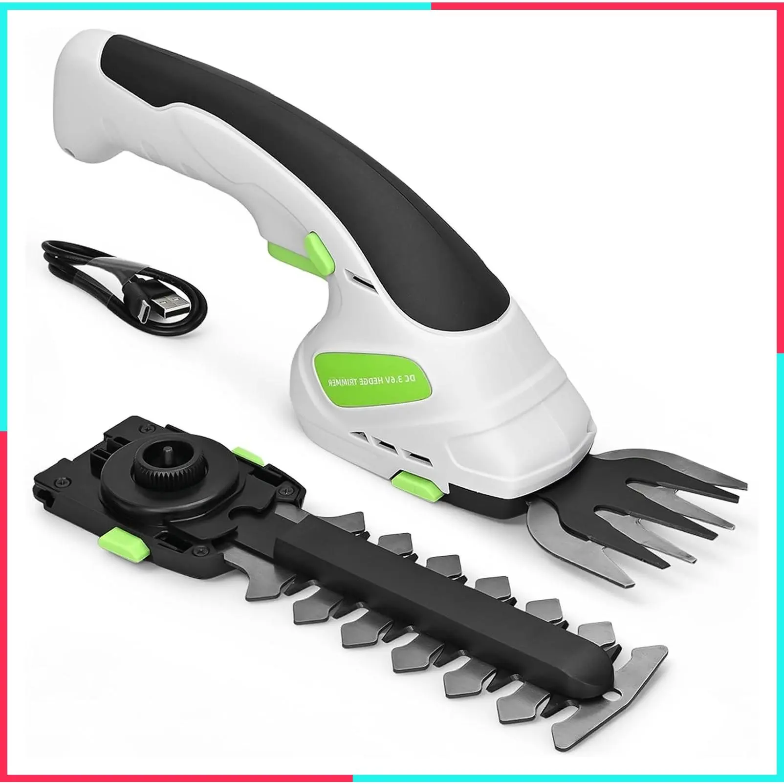 2-in-1 Cordless Hedge Trimmer & Grass Shear with 2.0Ah Rechargeable Battery and Type-C Cable – Electric Handheld Garden Tool for Yard and Lawn (Black)