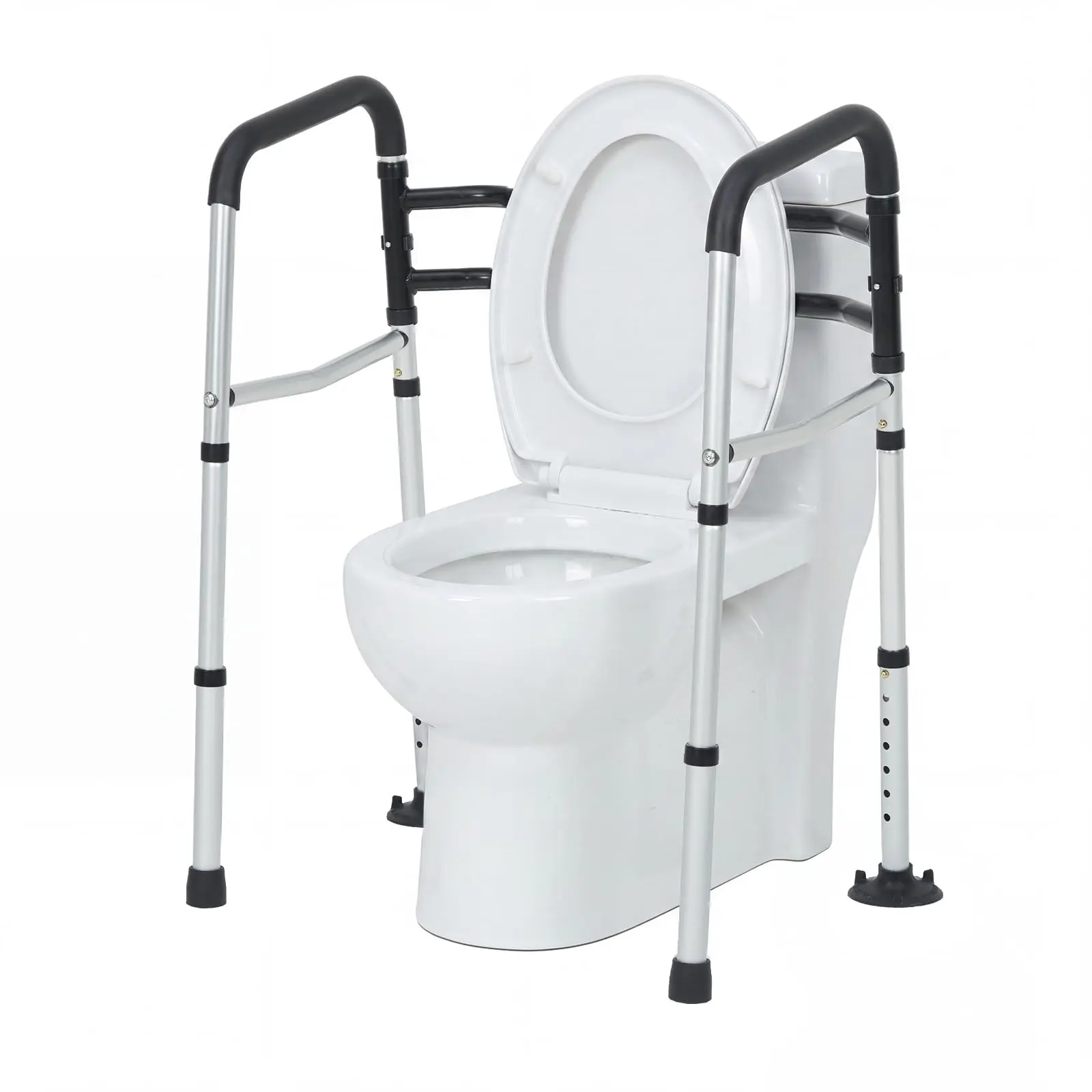 Heavy-Duty Aluminum Toilet Safety Rails with Adjustable Width & Height, Tool-Free Setup, Rubber Grab Bar, Up to 350 lbs Capacity, for Hip/Knee Recovery to Regain Your Independence Bathroom Safety Frame