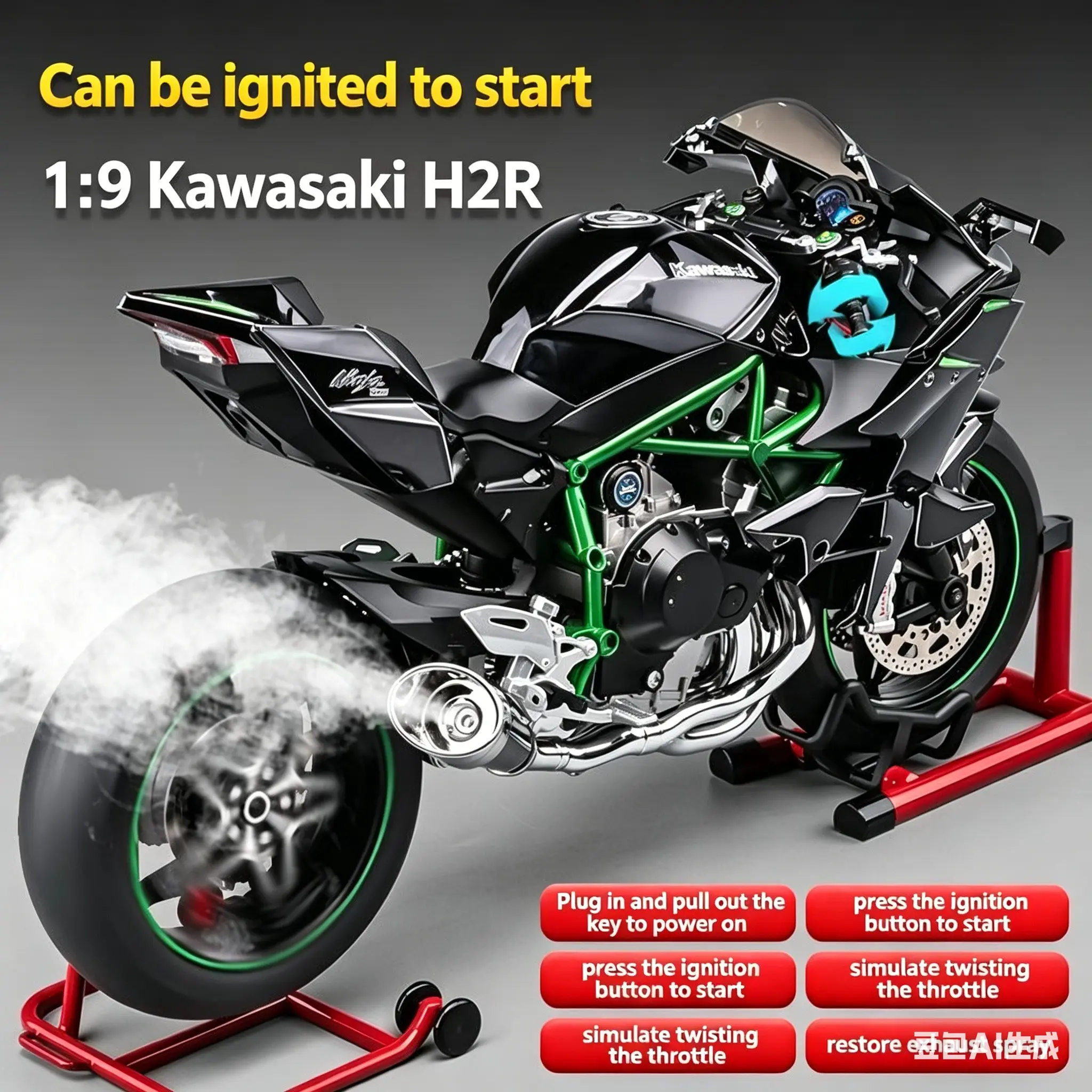 Upgrade Dynamic Alloy Motorcycle Model, Ignition Start + Sound + Spray, Realistic Motorcycle Experience, Gift for Boyfriend, Collectible Toy