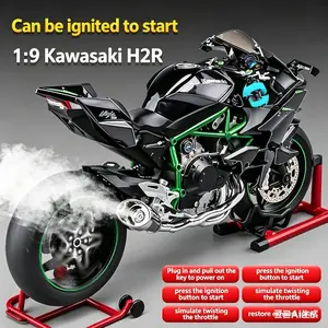 Upgrade Dynamic 1:9 Kawasaki Ninja H2r Alloy Model, Key Turn Start Spray Effect, Detachable Chassis, Motorcycle Enthusiast Collection, Holiday Gift Box Display