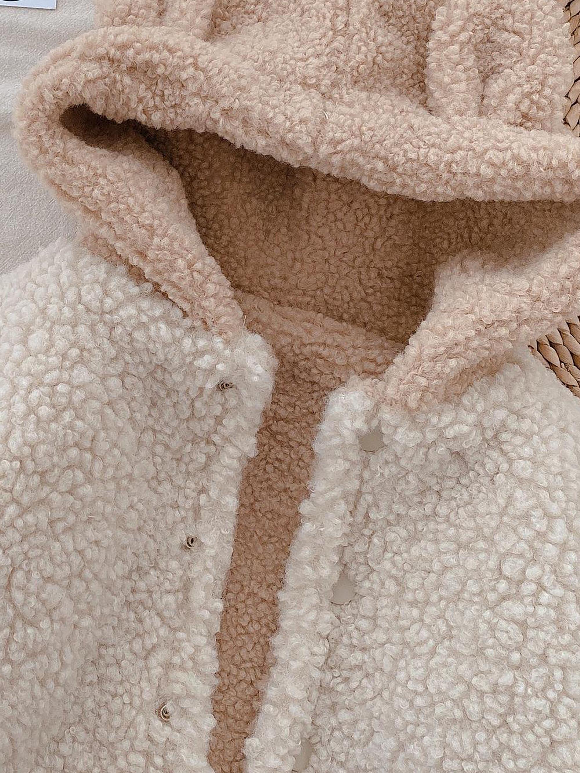 Girls' Plush Hooded Winter Jacket with Pockets - Soft Warm Coat, Cozy Full-Zip Outerwear for & Youth, Stylish Cold Weather Jacket for Everyday & Special Occasions (Easy On/Off), Seasonal Wear, Unisex ' Coat