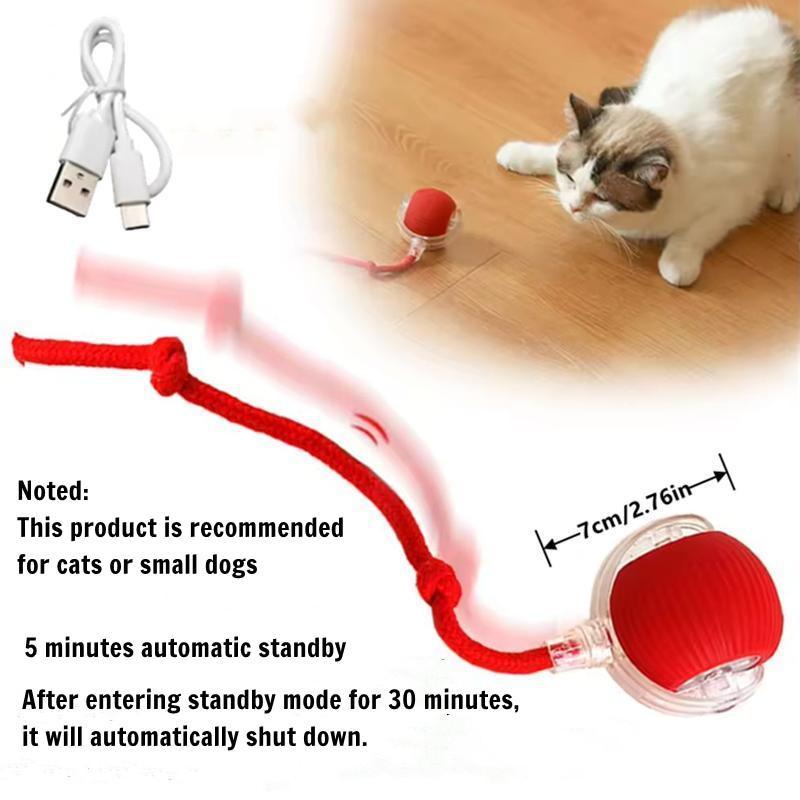Electric Rolling Cat Ball Toy with Rope, Interactive Cat Teaser Toy, Automatic Ball Toy Pet Supply for Dogs & Cats, Interactive Kitten Wand