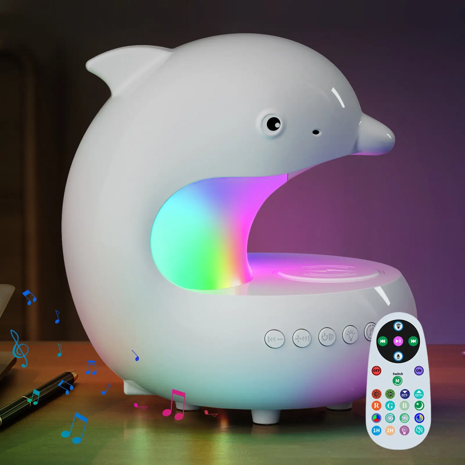 Multi-Functional Desktop Lamp with Wireless Charging, Bedside Night Light with Remote Control, Bluetooth-Compatible Speaker, 1200mAh Rechargeable, for Bedroom, Living Room, Dorm Decor Light, Decorative Ambient Lamp