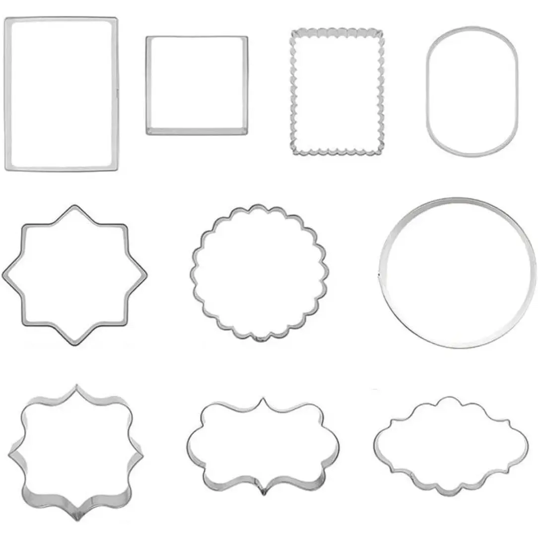 10-Count Stainless Steel Plaque Frame Cookie Cutter Set - Variety Shapes Bakeware Utensils for Baking, Wedding, Christmas, Fondant, Cheese, Cake DIY Decorations