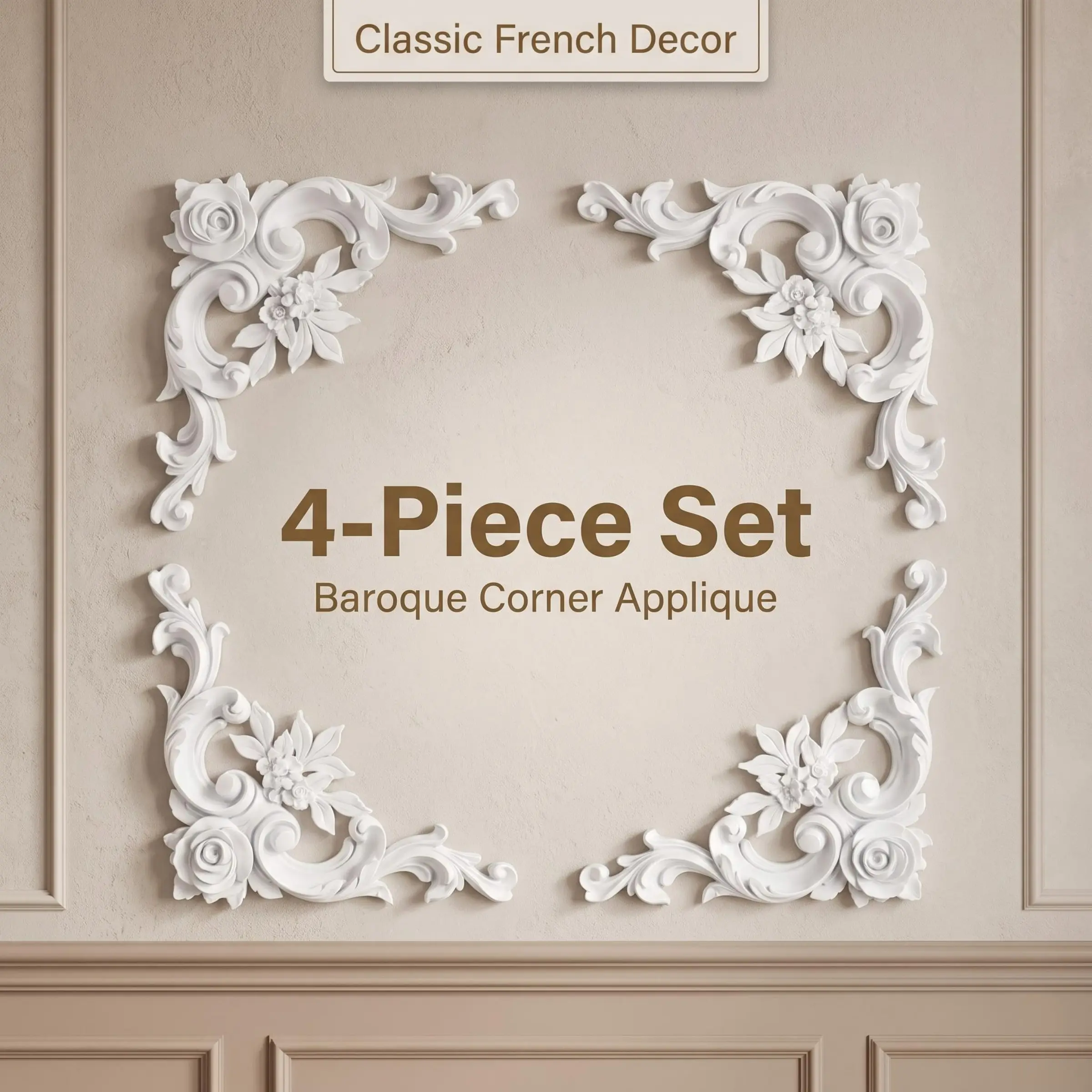 French Vintage Baroque PU Carved Rose Applique Crafts 4-Piece Set | DIY Home Door Cabinet Wall Makeover,OJ-G100/G100-1