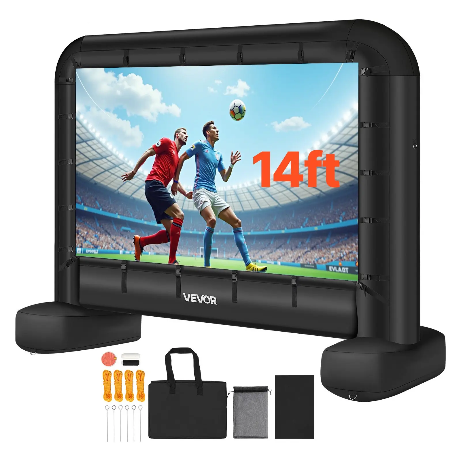 VEVOR 14ft Rectangular Inflatable Movie Screen, 600D Washable Fabric Inflatable Projector Screen with Portable Storage Bag, 16:9 Portable Setup for Outdoor Backyard, Home Theater