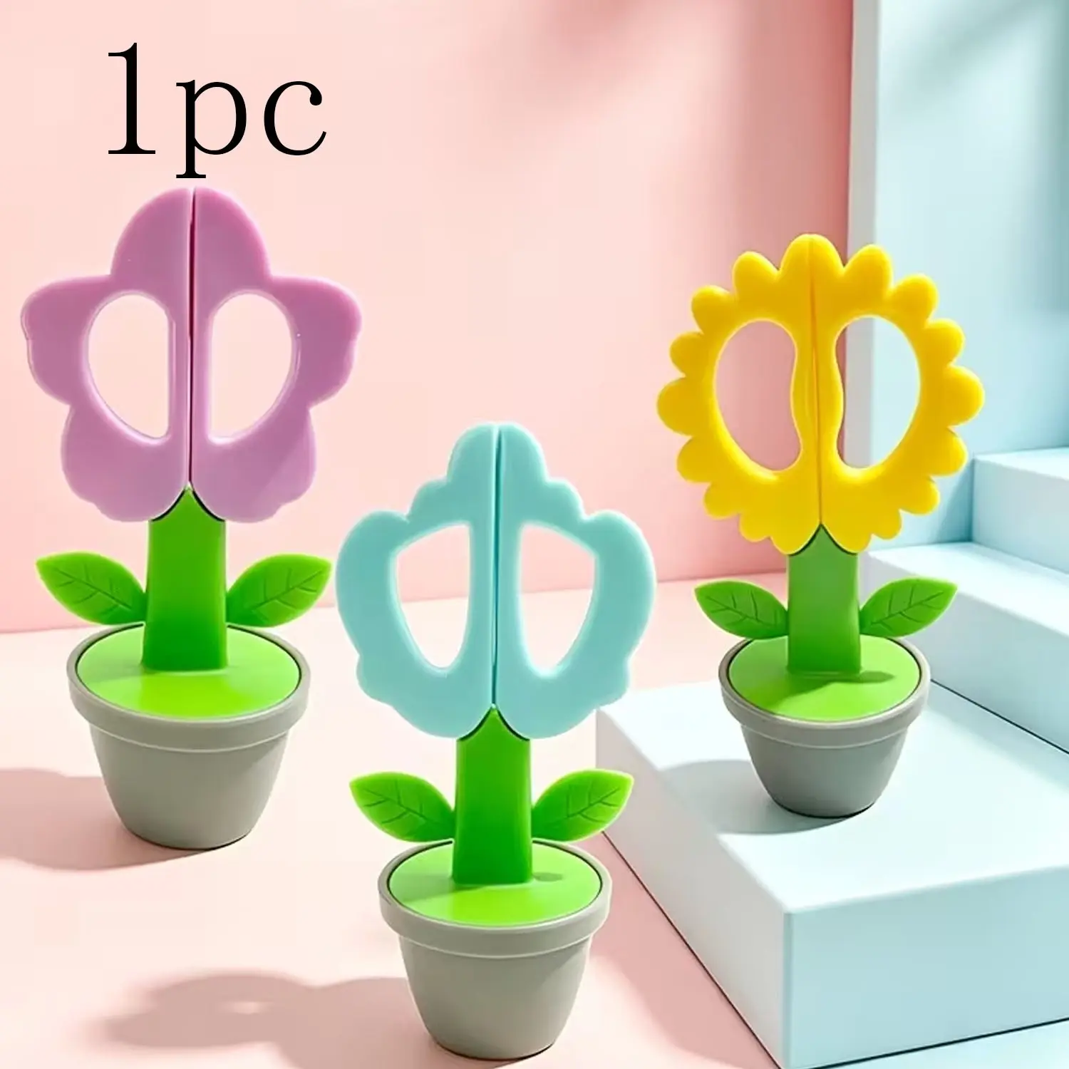 Creative Macaron Color Standing Floral Office Scissors, Cute Portable Stationery Scissors for DIY Paper Crafting, Stylish Desk Decoration