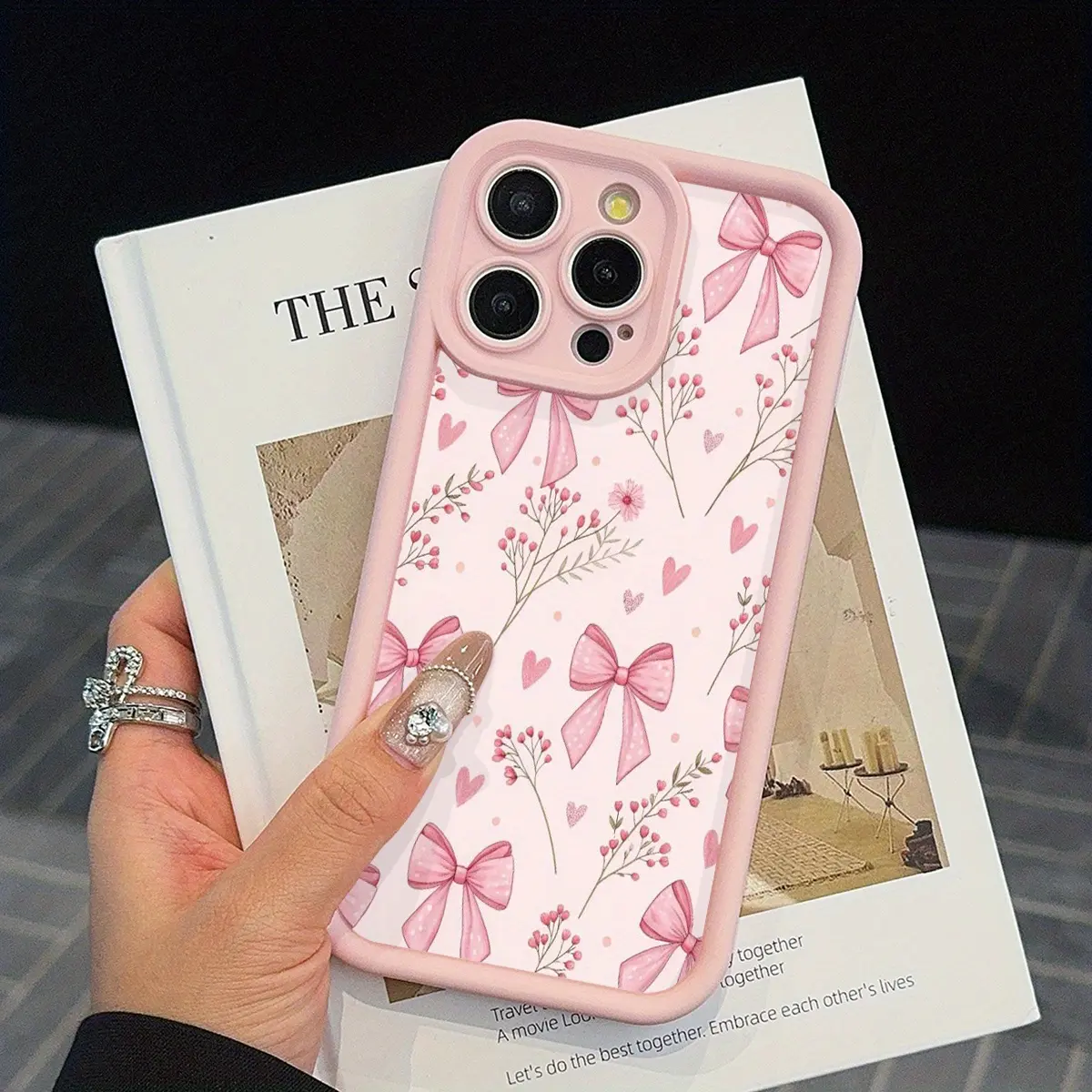 Shockproof Soft TPU Protective iPhone Cover - Cute Pink Bouquet, Bow & Heart Design, Coquette Floral Aesthetic, Casing for iPhone 13,14,15,16,17 Pro Max Series, Mobile Accessory for Protection, Birthday Gift for Friends