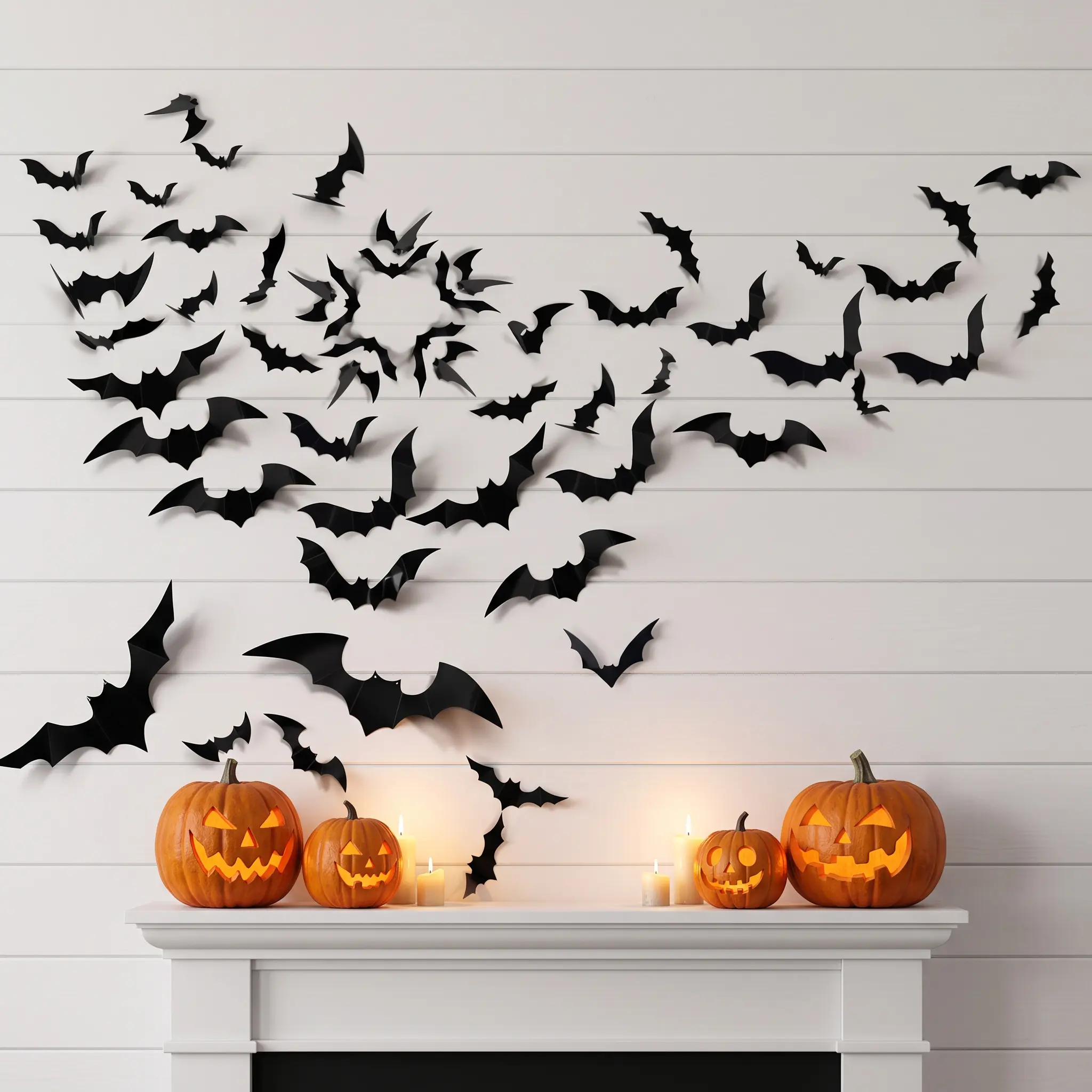 Bat Shaped Decorative Wall Sticker, PP Material, 56pcs/set 3D Bat Wall Decal, Spooky Halloween Theme Wall Art Decoration, Decorative Stickers, Seasonal Decoration for Home Living Room Bedroom Hotel School Decoration Items-YY1