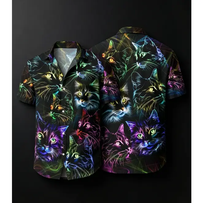 Cat Button Shirt, Cat Gifts for Men, Hawaiian Shirt, Cat Merch, Gifts for Women, Cat Aloha Shirt, Cat Button up, Cat Tropical Hawai Shi