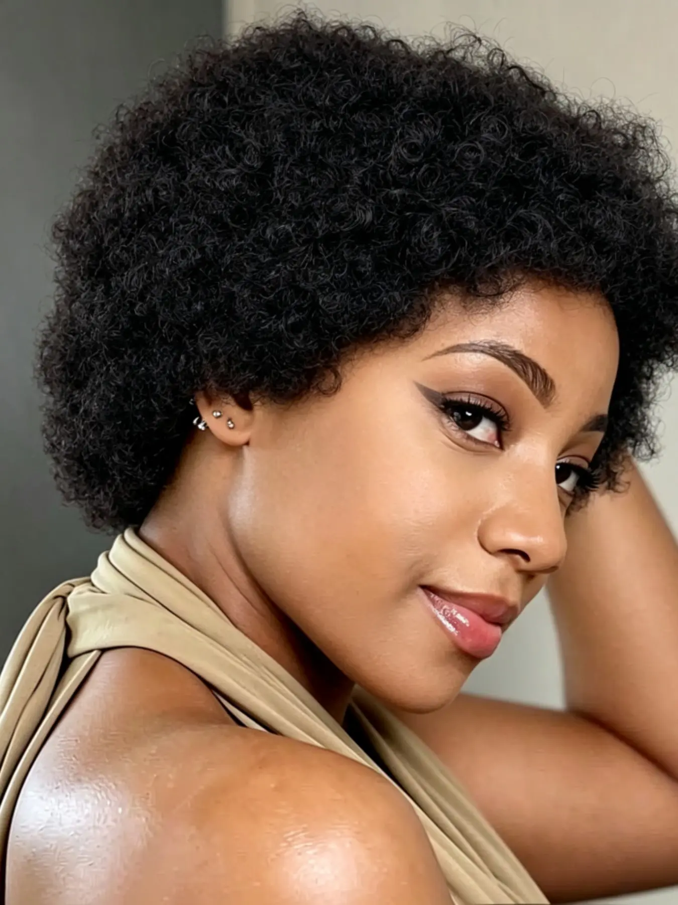 Natural Short Afro Kinky Curly Remy Human Hair Wigs, Glueless Full Machine Made, Daily Wear Short Curly Wigs for Women