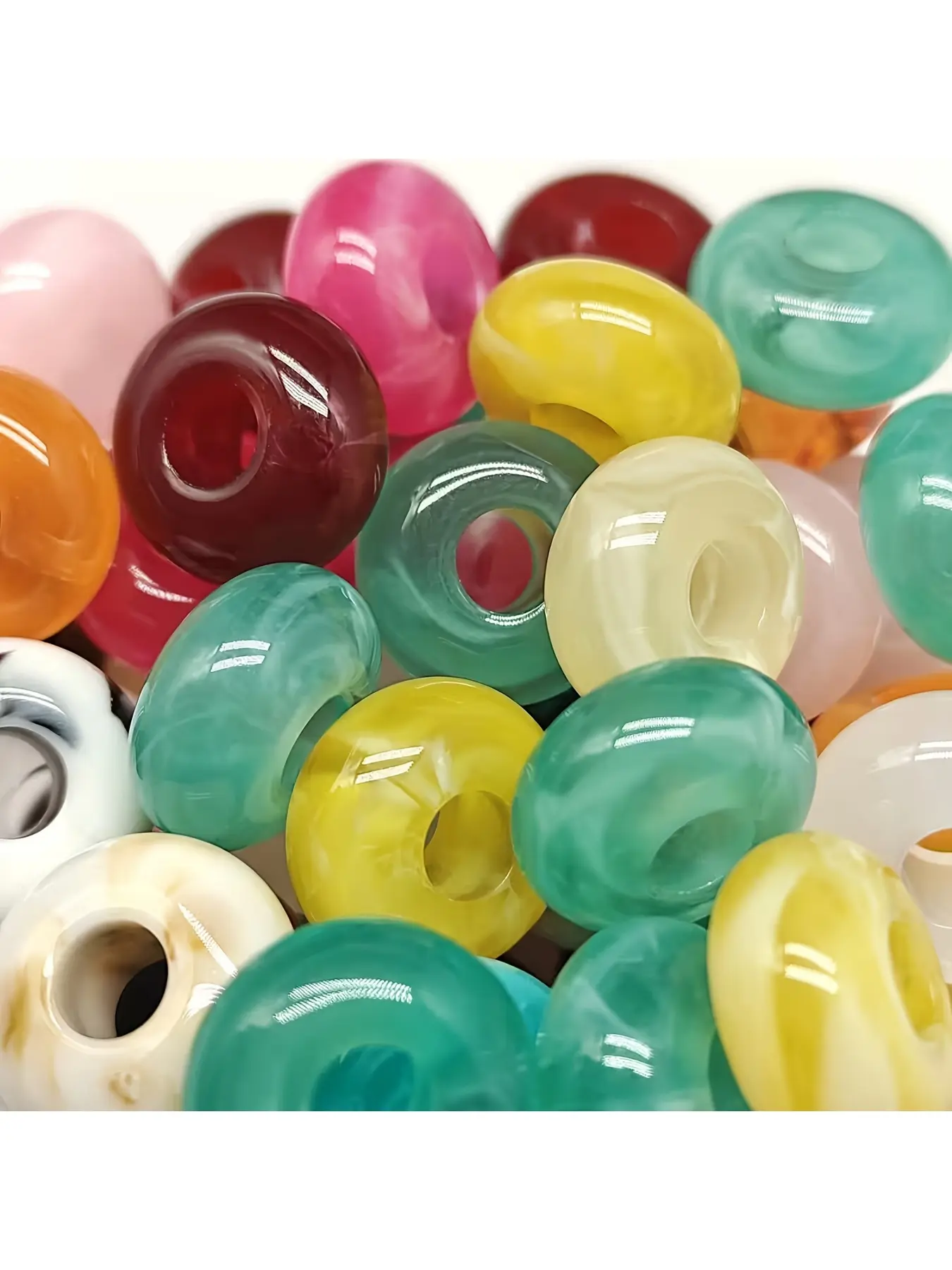 14\*7mm Large-Hole Flat Acrylic Beads, Decorative Loose Beads for DIY Jewelry Making, Craft & Sewing Supplies, Suitable for Necklaces, Bracelets, Earrings, Phone & Bag Charms