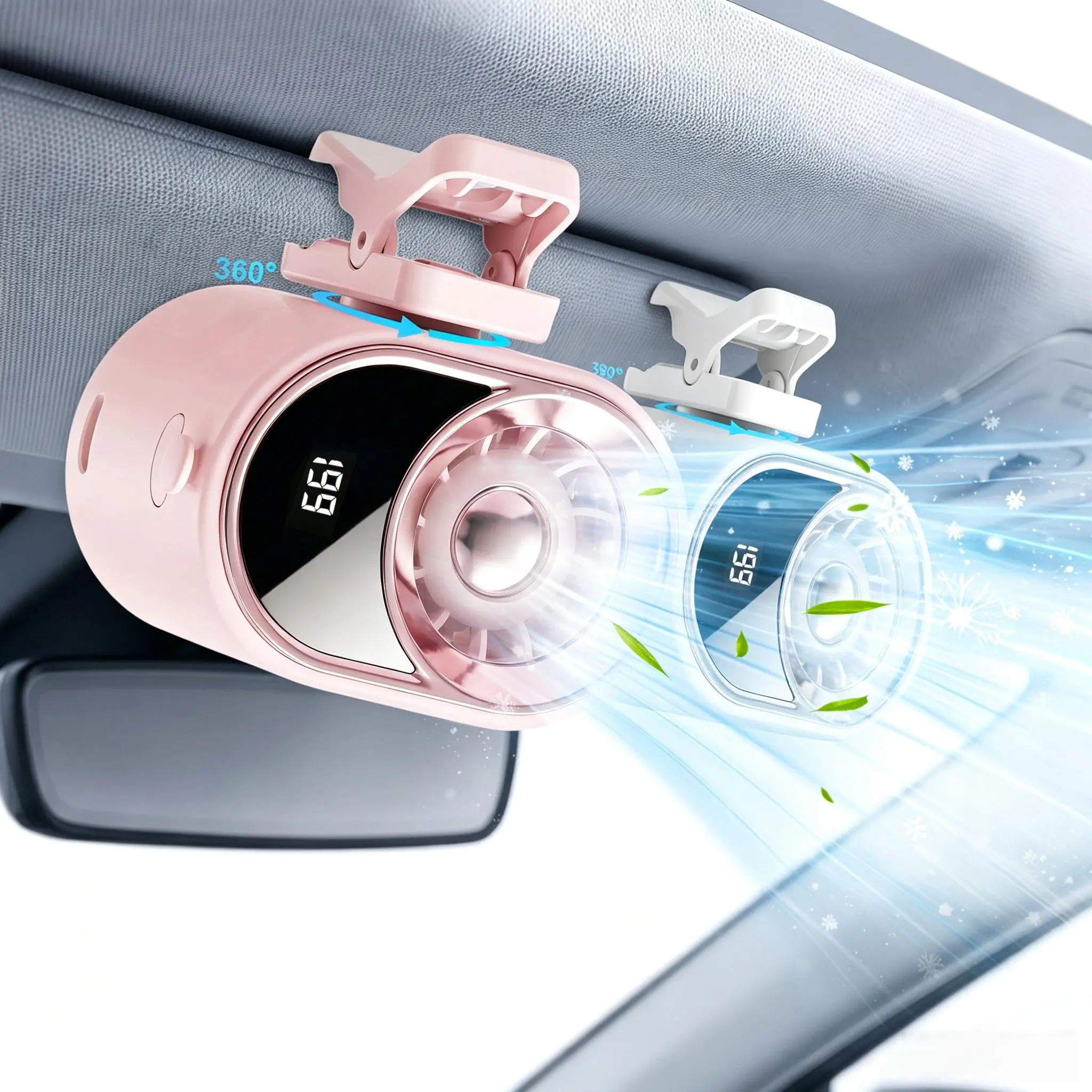 2026 Car Fan Clip on Air Conditioner Fan with LED Display, 360° Rotation 199 Speed Adjustable USB Rechargeable Personal Cooling Fan, Portable Mini Cooling System for Auto Vehicle Travel Office