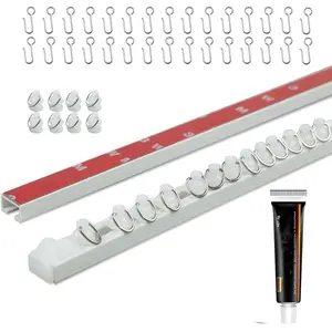 Self Adhesive Curtain Track Ceiling Or Wall, No Drill Curtain Rod, Adhesive Curtain Rod For Windows Cabinet Closet Bathroom Shower Curtain (32 Inch) (32 Inch)