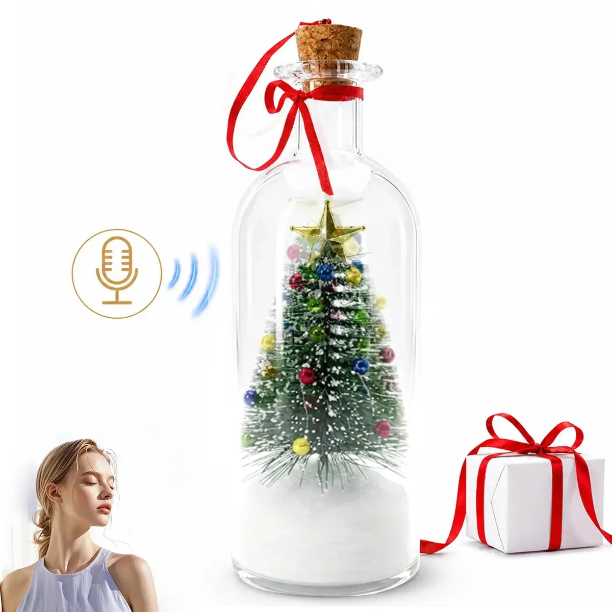 Santa Claus 8-Inch Recordable Christmas Tree Message Bottle, DIY Voice Recorder Decor, Holiday Party Gift, Requires Aaa Batteries