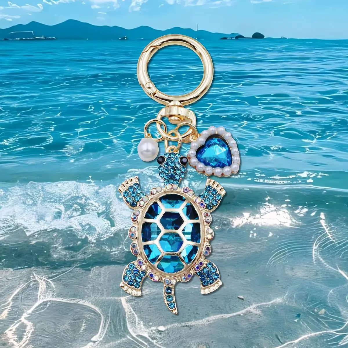 Women's Coastal Turtle Keychain Jewelry - Kawaii Aesthetic Animal Accessory with Pearl Heart Charm, Bag Chains and Charms, Mini Gifts for Teen Girls, Accessories for Women, Summer/Vacation/Beach Outfit Accent