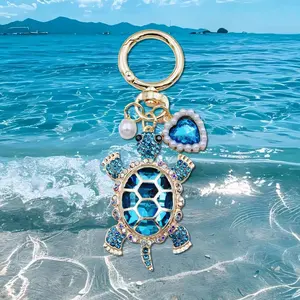 Women's Coastal Turtle Keychain Jewelry - Kawaii Aesthetic Animal Accessory with Pearl Heart Charm, Bag Chains and Charms, Mini Gifts for Teen Girls, Accessories for Women, Summer/Vacation/Beach Outfit Accent