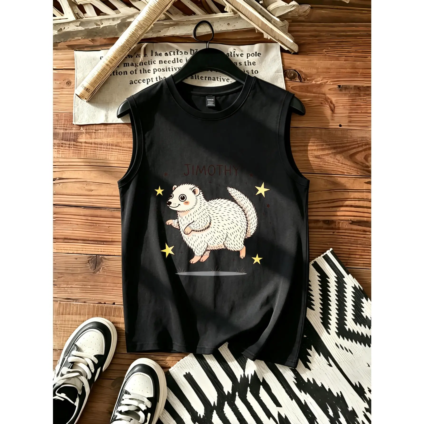 Vintage Washed Grey Jimothy Ferret Weasel Graphic T Shirt Unisex Oversized Men Women Cute Kawaii White Ferret Star Cartoon Print Tee Retro Stone Washed Crew Neck Short Sleeve Top.Unisex short-sleeve T-shirt.Men's sleeveless T-shirt.Men's Washed T-Shirt