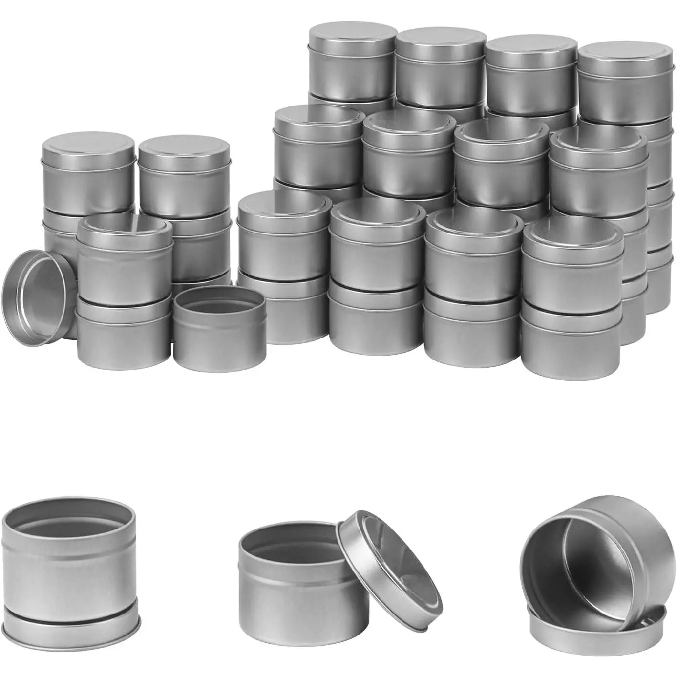 48 Pack 4 oz Silvery Candle Tins with Lids, Empty Tin Candle Jars for Making Candles, Party Favors, Spices, Jewelry, Cosmetics