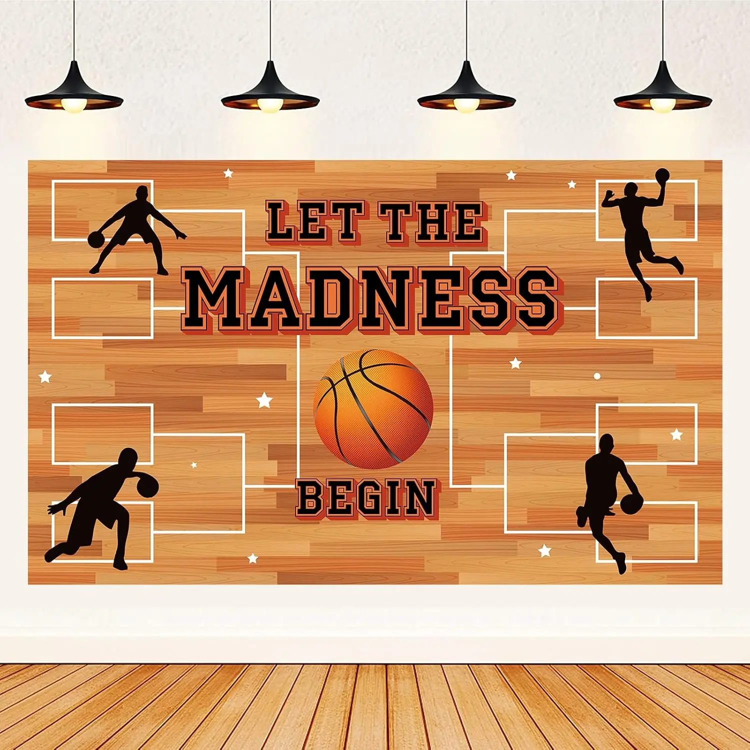 5.9×3.6ft Basketball Theme Backdrop Madness Party Decorations Let The Madness Begin Banner for Basketball Theme Party Supplies