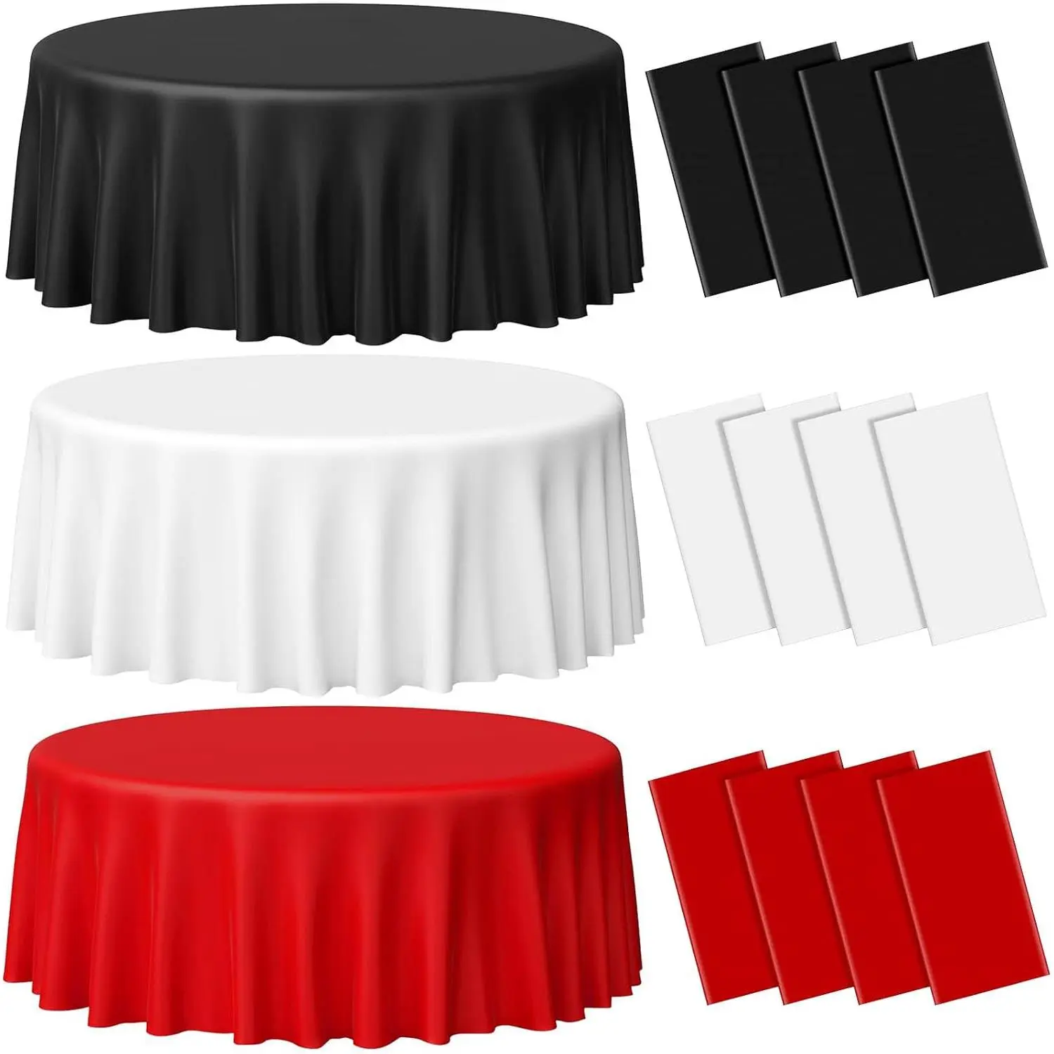 12 count Disposable Tablecloths,84 Inch Round Table Covers, Red Black White Plastic Tablecloths Bulk, Table Cover for Birthday Wedding Anniversary Graduation Party Decorations Supplies