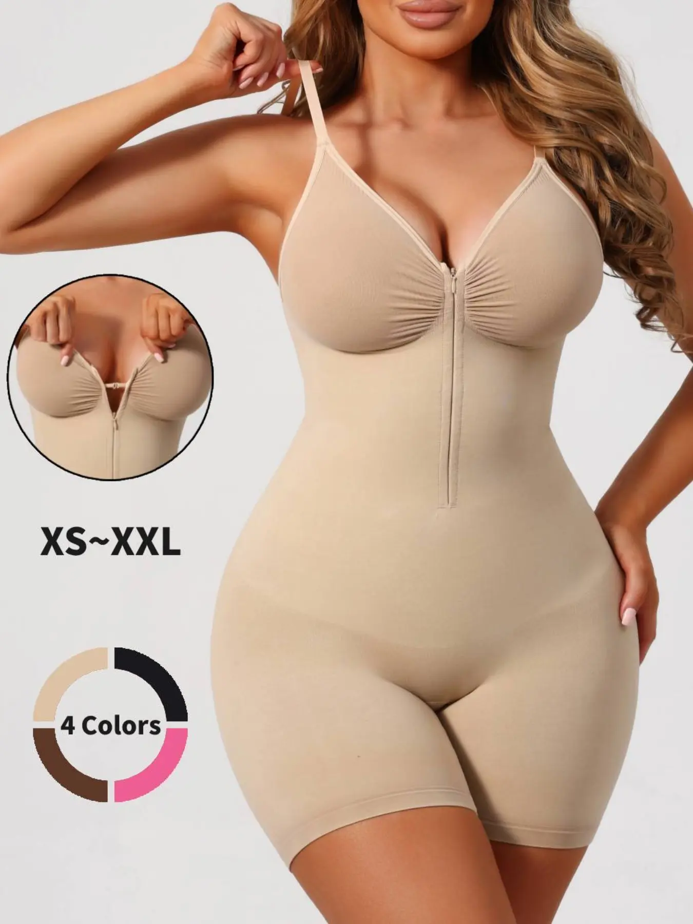Summer Women's Shapewear, Tummy Control Bodysuit, Compression Bodysuits, Zipper Design, Comfortable Stretchy Fabric, Adjustable Fit, Breathable Mesh, Wearable Comfortably