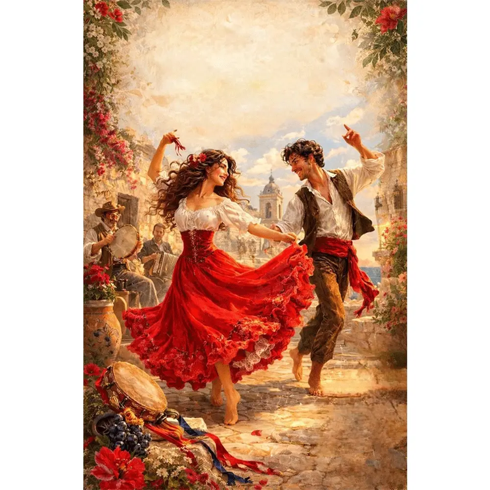 2d flat painting 5D DIY Diamond Painting Kit Round Drill with Tools Spanish Folk Dance Scene Home Decor Wall Art Craft for Living Room Bedroom Gift Idea