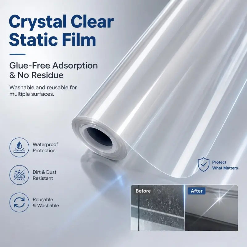Static Adsorption Furniture Protective Film, Clear Glue-Free Removable Cover, No Residue Left, Reusable, Washable, Waterproof, Scald & Scratch Resistant for Tabletop, Tea Table & Wall Surfaces, Furniture Protectors