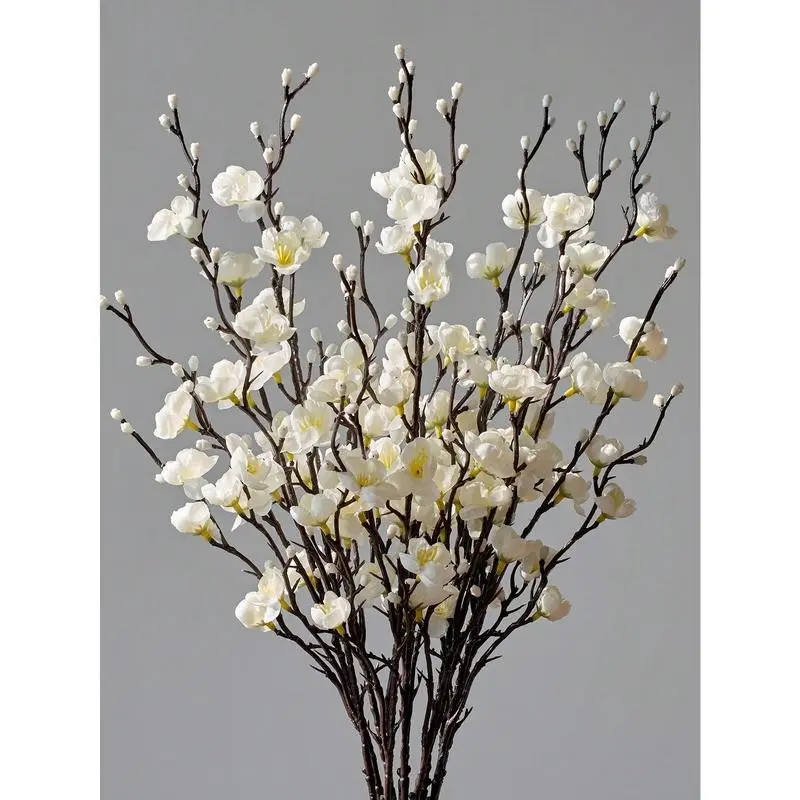 10Pcs Winter Artificial Flowers White Plum Silk Blossom 21.7'' Fake Wintersweet Long Stem Plastic Faux Decorative Flowers for Home Hotel Office Wedding Party Garden Centerpieces All Season Decor Decoration Ornaments(vase not included)