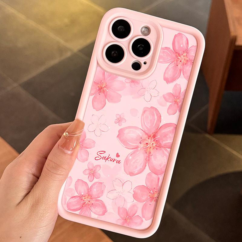 One Pink Floral Pattern Phone Case, Shockproof and Drop-Resistant Protective Cover, Full Coverage Pink TPU Case Suitable for iPhone XR 11 12 13 14 15 Series, Unique Design Protection Protector Casing Smartphone