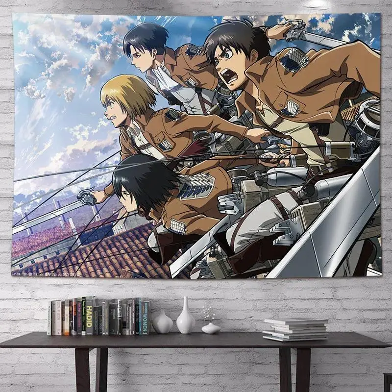 Attack on Titan Anime Watercolour Printed Polyester Vertical Wall Hanging Tapestry - Lightweight, Wrinkle Resistant Photo Backdrop Banner Home Supplies for Dorm, Christmas Ceremony