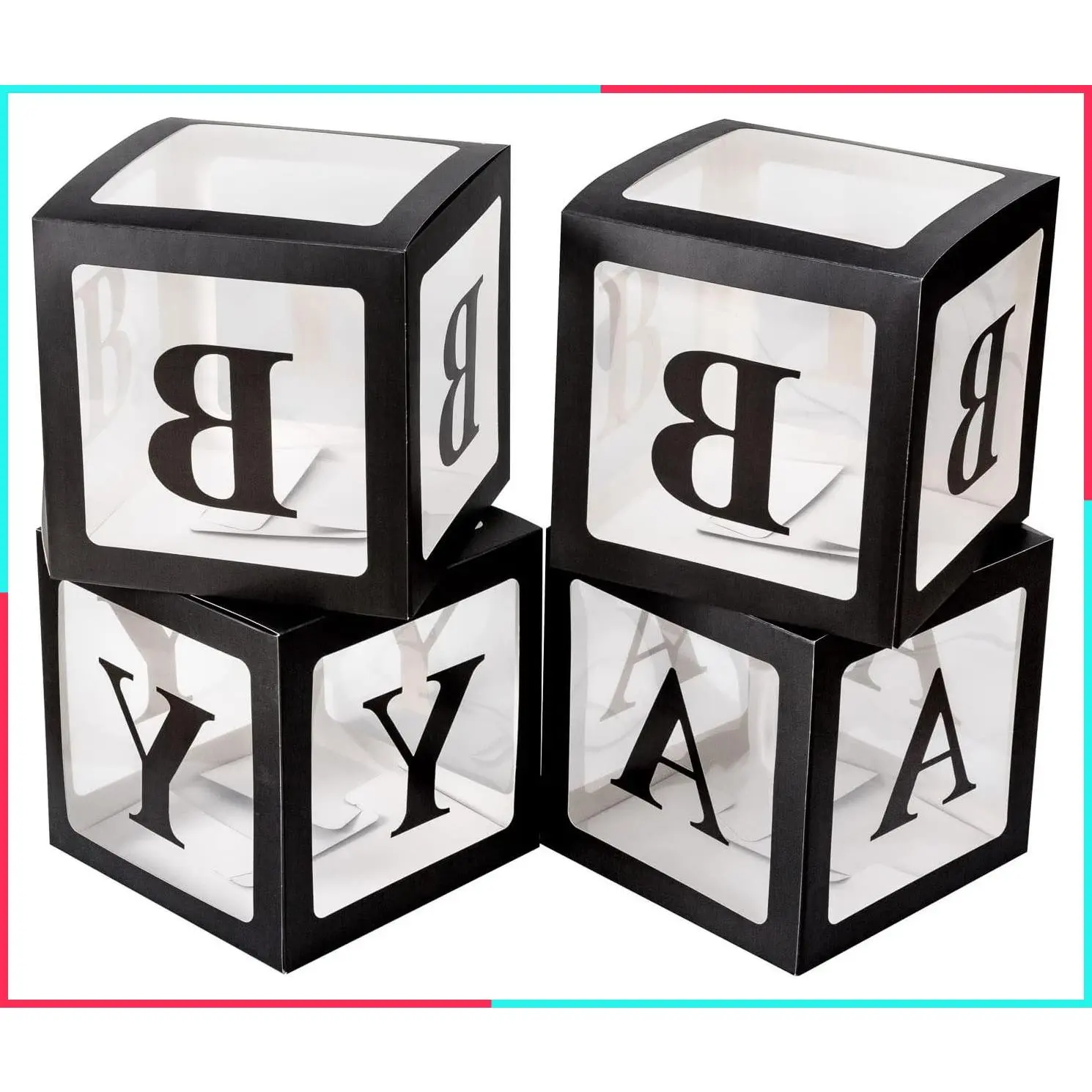 4pcs Transparent Baby Boxes Clear Balloon Boxes Backdrop with 16 Letters