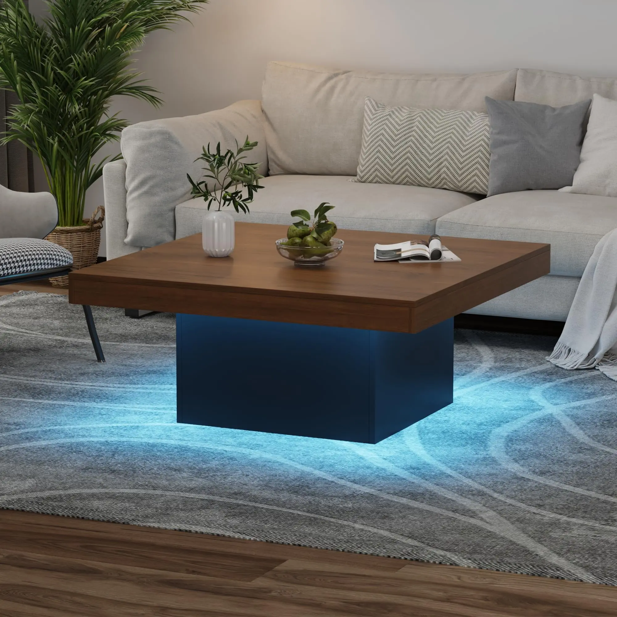 Garvee Square Coffee Table, Modern Coffee Table, Square Center Table Decorative Tea Table, Suitable for Apartment Living Room