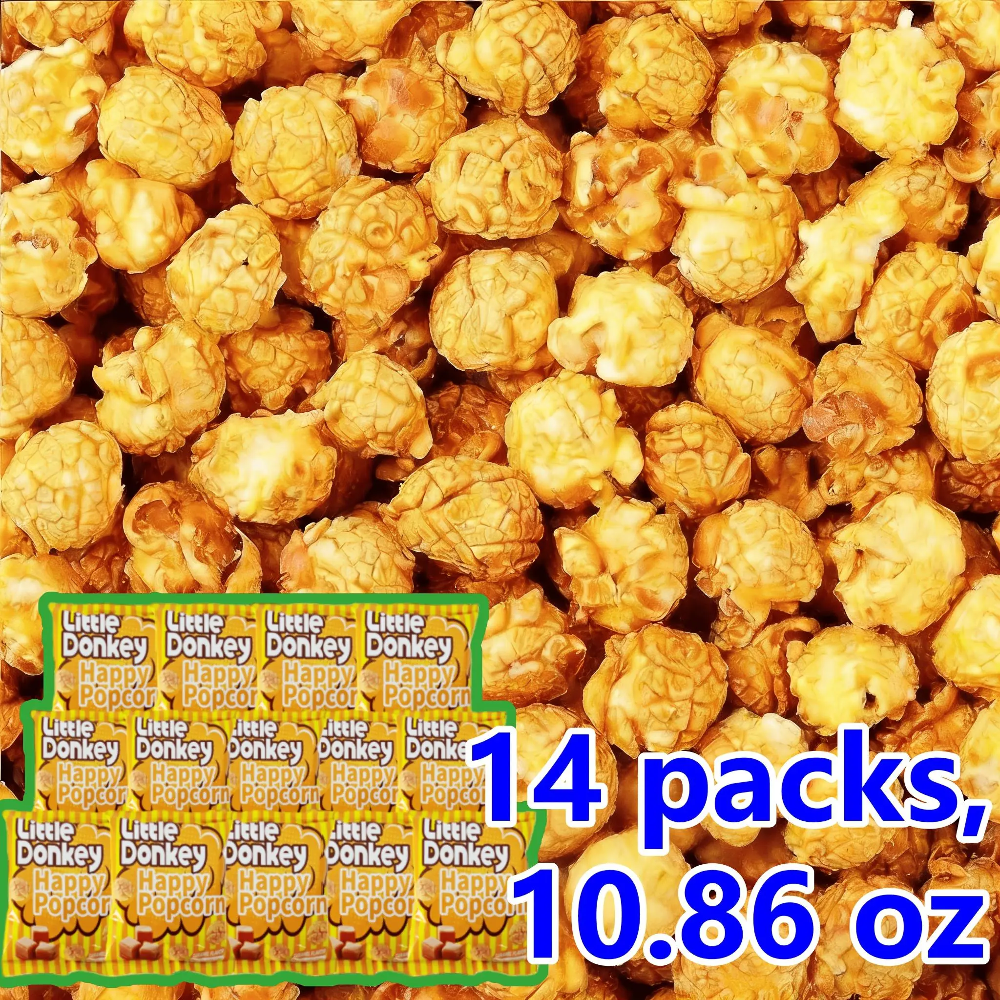 14 Packs, 10.86oz American-style Caramel Popcorn | Natural and Healthy Corn-free Snack, Crispy on the Outside and Tender on the Inside, Perfect After-school Treat