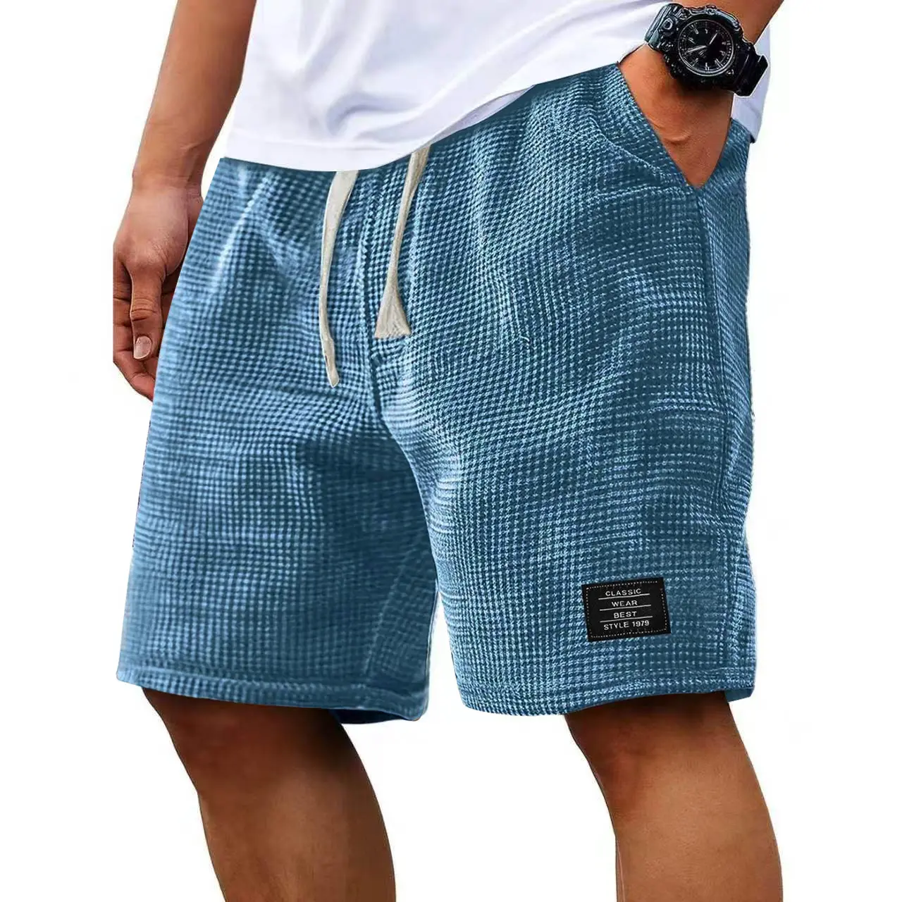 2026 New Cross-Border Arrival: Men's Waffle-Knit Casual Shorts - Loose-Fit, Breathable Summer 5-Point Shorts (American-Style Trendy Menswear)