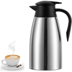 70 Oz 2L Insulated Thermal Coffee Carafe Stainless Steel Double Walled Vacuum Thermos Keeps 24H Heat 12H Cold for Hot Water Tea Hot Beverage Dispenser (Sliver)