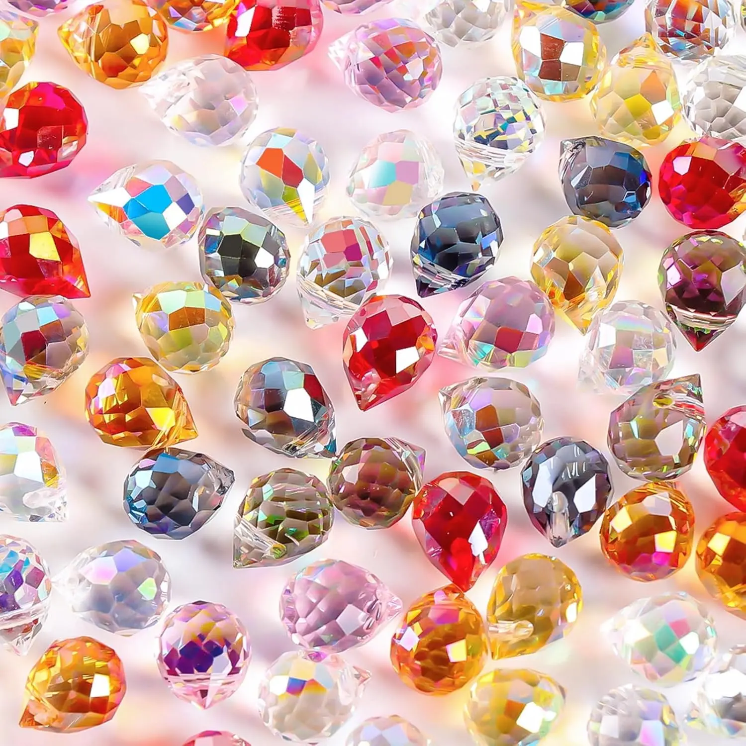 Glass Beads, 120 count Faceted  Beads for  Making, 12 AB Colors Shiny Teardrop Shape  Beads Glass Beads for Necklace Bracelet Earring DIY Craft, 8x10mm