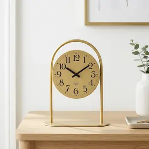 EMAX HOME Modern Gold Table Clock, Silent Non-Ticking Desk Clock Battery Operated, 10.6 Inch Minimalist Arch Mantel Shelf Clock for Living Room Decor, Bedroom Nightstand, Office & Bookshelf