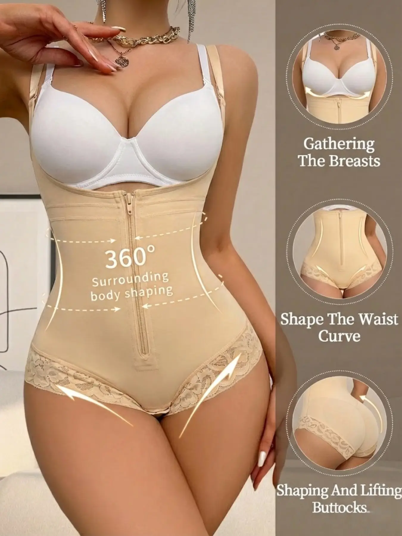 1 Count Fajas Colombianas Shapewear for Women, Underwear, Tummy Control Butt Lifter Shapewear Bodysuit, Adjustable Shoulder Strap Zipper Body Shaper, Waist Trainer Girdle Body Shaperwear, Suitable For Various Occasions