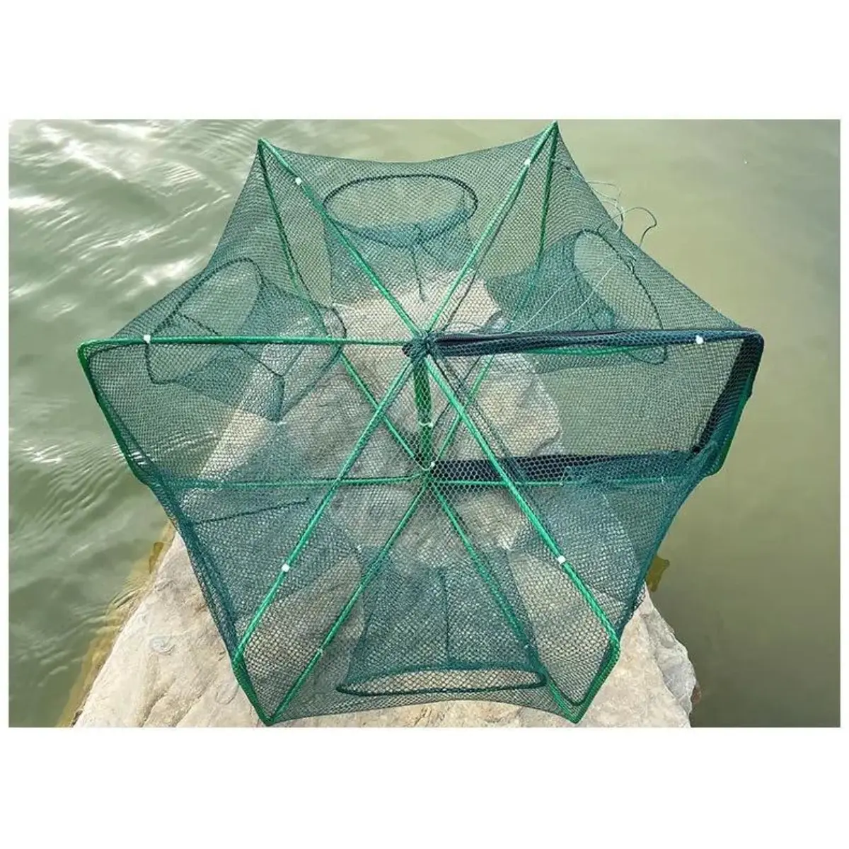 Foldable Hexagon & Octagon Mesh Cage with 6 Entrances, Portable Outdoor Mesh Holder for Fish Shrimp Crayfish Bait Storage, Lightweight Water Activity Fishing Accessories, Fishing Supplies