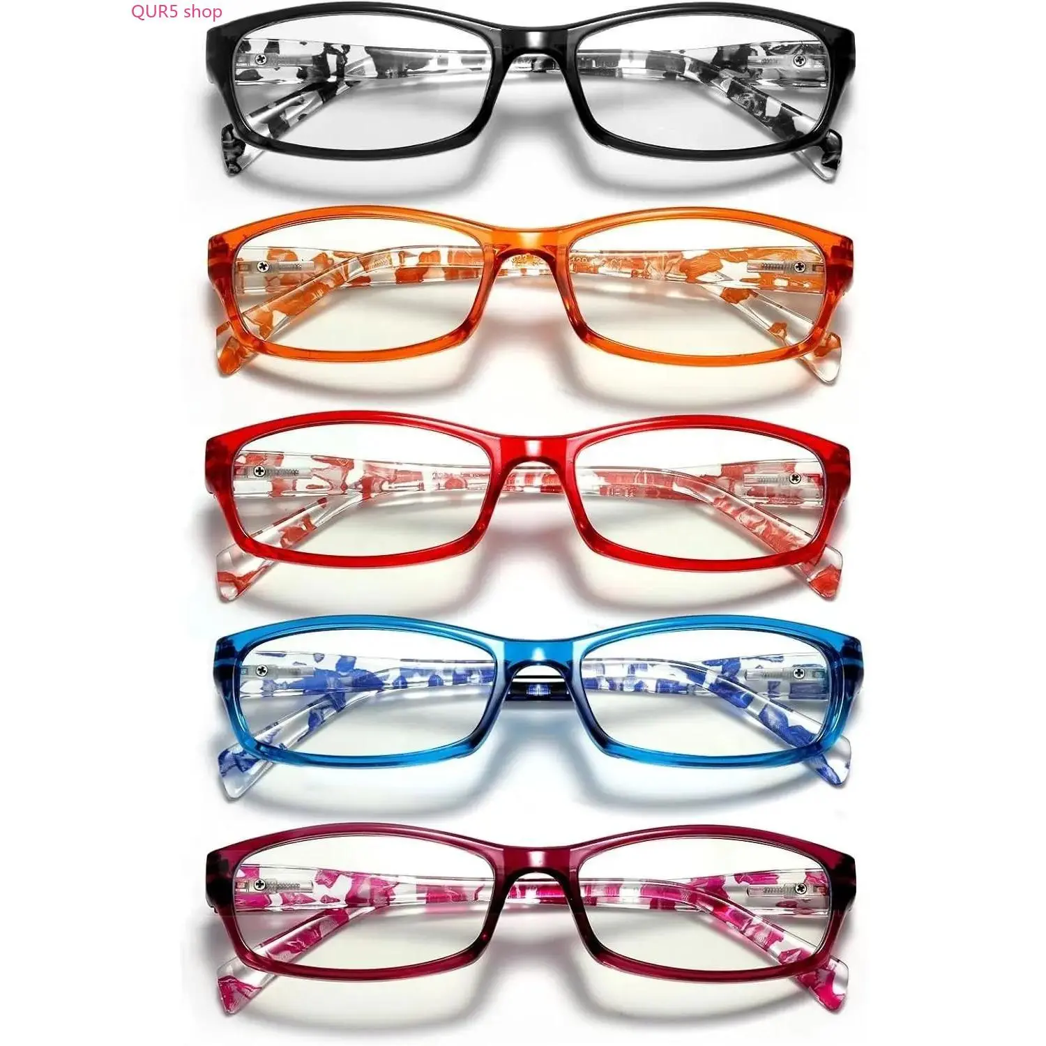 5-Pack Women Blue Light Blocking Reading Glasses, Lightweight Colorful Frames With Flexible Spring Hinges, Anti-Glare UV Protection Eyewear For Computer Work, Daily Indoor Office And Casual Leisure Use
