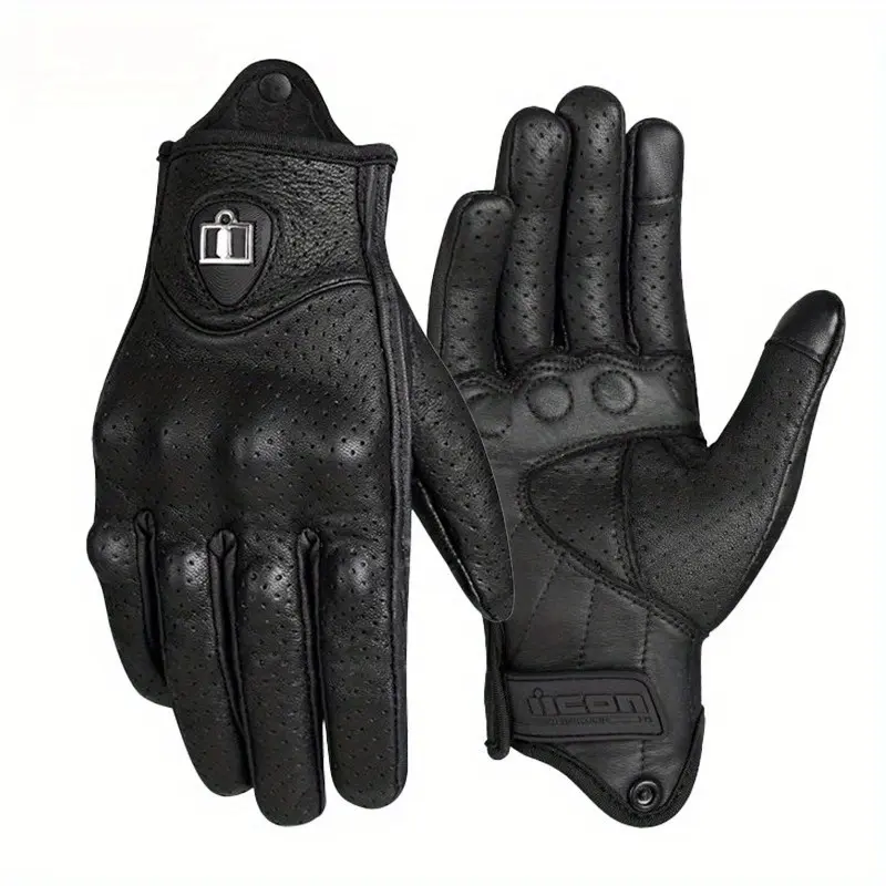 Motorcycle Gloves for Men, Premium Leather, Touch Screen Compatible, Non-Slip, Motorbike Cruiser Street Biker Protector Glove