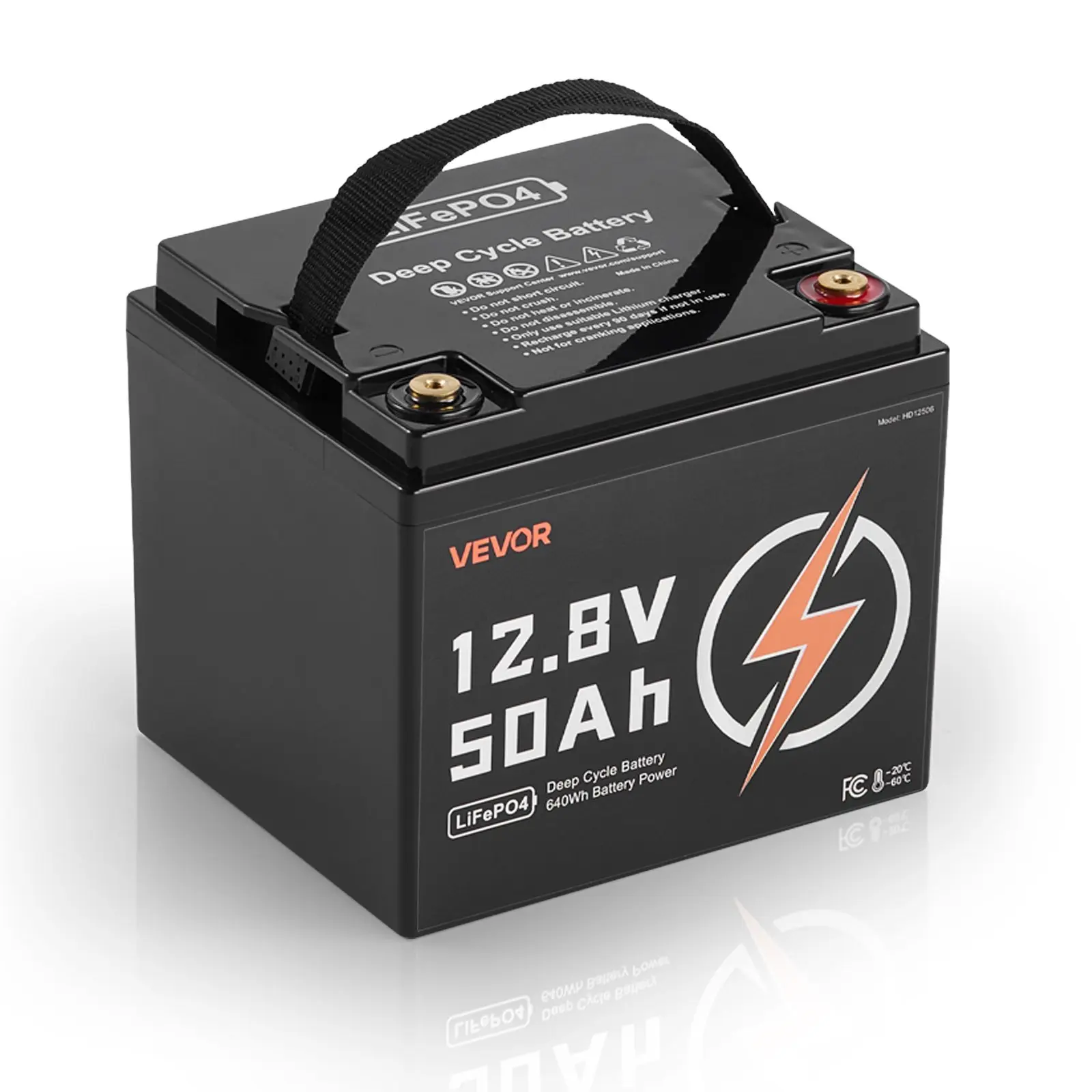 VEVOR Compact Rectangular 12V 50Ah LiFePO4 Battery with ABS Shell, Built-in BMS, Low Temperature Protection, Up to 15000 Cycles, 10-Year Lifetime Deep Cycle Lithium Iron Phosphate Battery for Solar Off-Grid Home Energy Storage