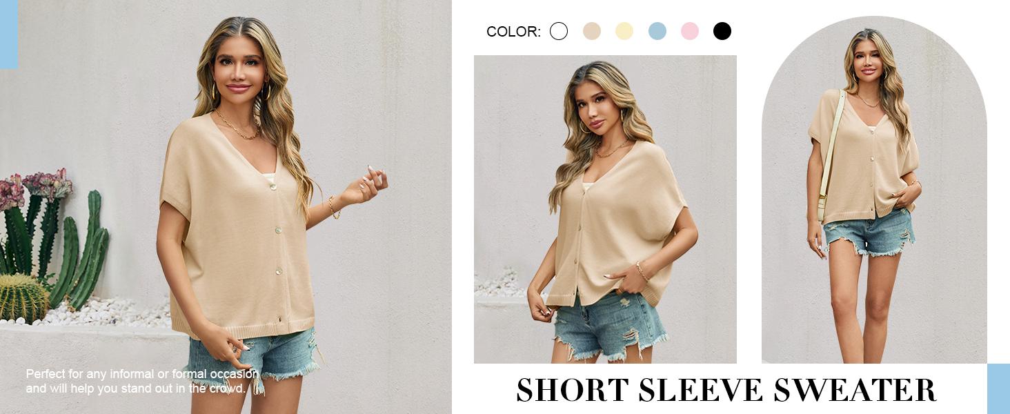 Saodimallsu Womens Fall Oversized Cardigans Batwing Short Sleeve Lightweight Button V Neck Casual Knit Sweater Tops Saodimallsu Womens Fall Oversized Cardigans Batwing Short Sleeve Lightweight Button V Neck Casual Knit Sweater Tops