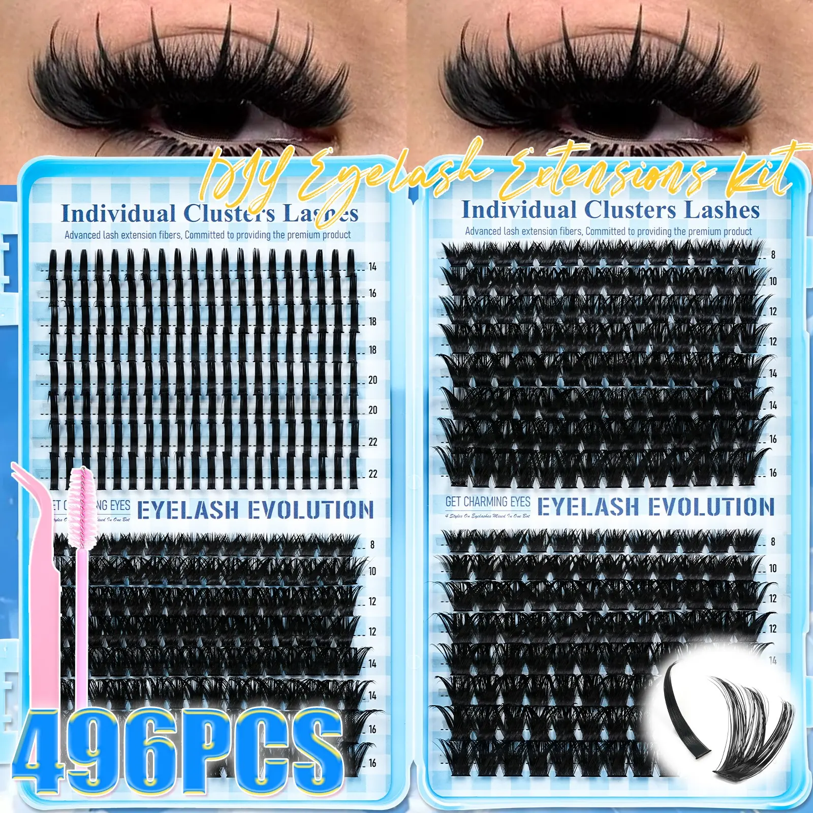 496 Pcs Manga Lash Cluster Set, 100D/1200D/150D Dense False Eyelashes, DIY Self-Application, Natural Curl, Long-Lasting Daily Makeup