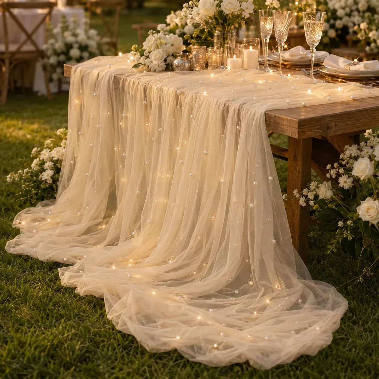 Large Transparent Satin Tablecloth, Wedding Table Cloths, Luxurious Champagne Color Drapery, Ideal for Weddings, Valentine's Day, Parties, Table Decoration, Elegant and Durable
