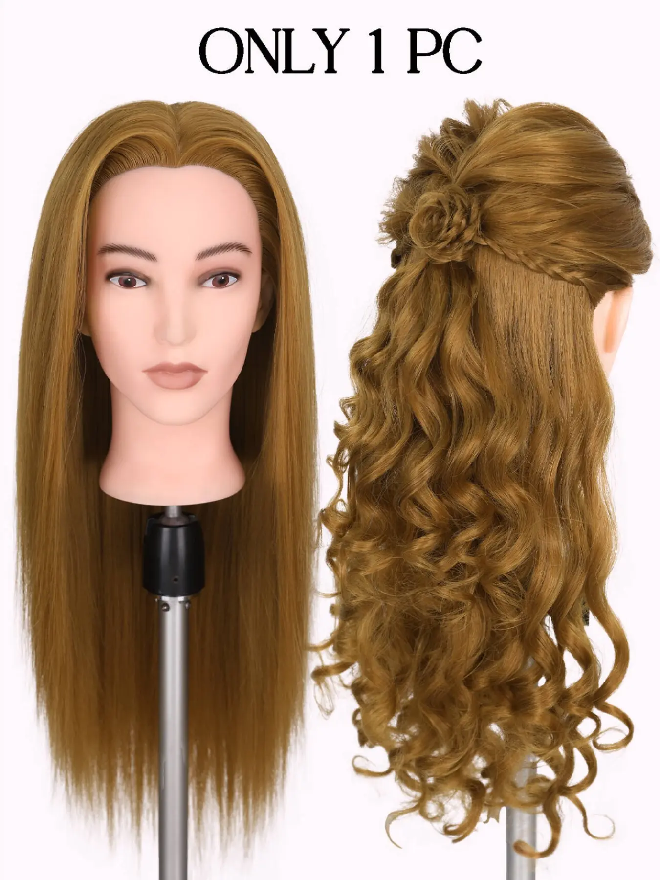 26 Inch Professional Cosmetology Mannequin Head, Realistic Face, Heat Resistant Synthetic Hair, Makeup & Braiding Practice Tool
