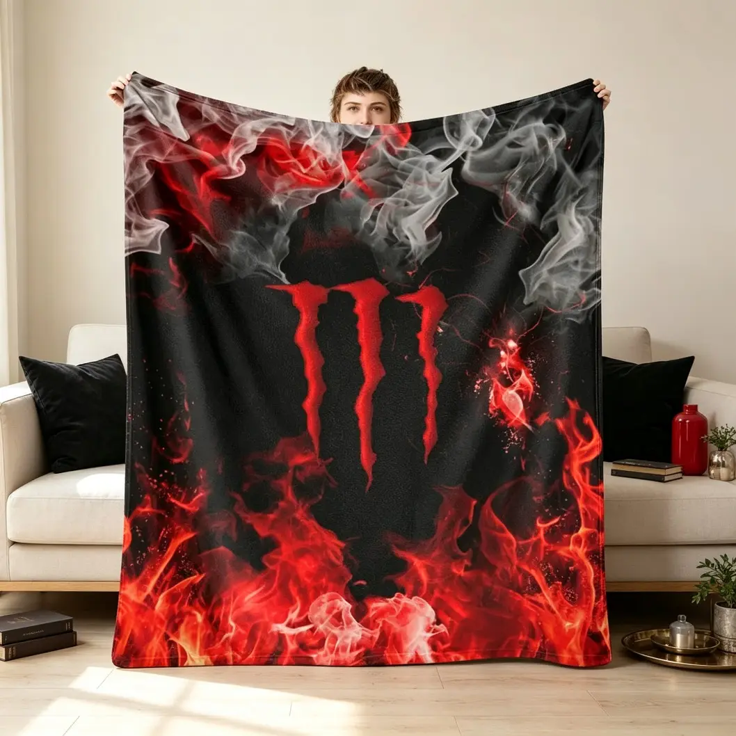 Fire And Smoke Abstract Flannel Blanket, Red Flame Pattern Soft Warm Throw Blanket, Lightweight Durable Wrinkle Resistant Decorative Blanket for Living Room Sofa Bedroom Home Gift, Kids & Adults