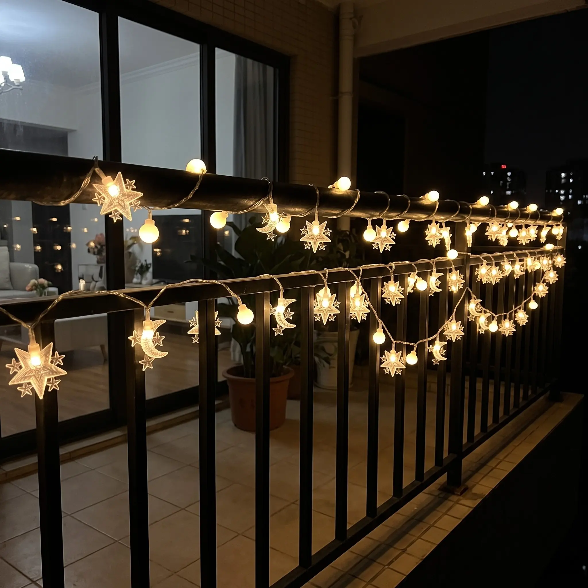 Ramadan String Lights 10 LED, Star Moon & Ball Decor, Festive Holiday Party Lights, Warm Ambiance for Home Decor Decoration
